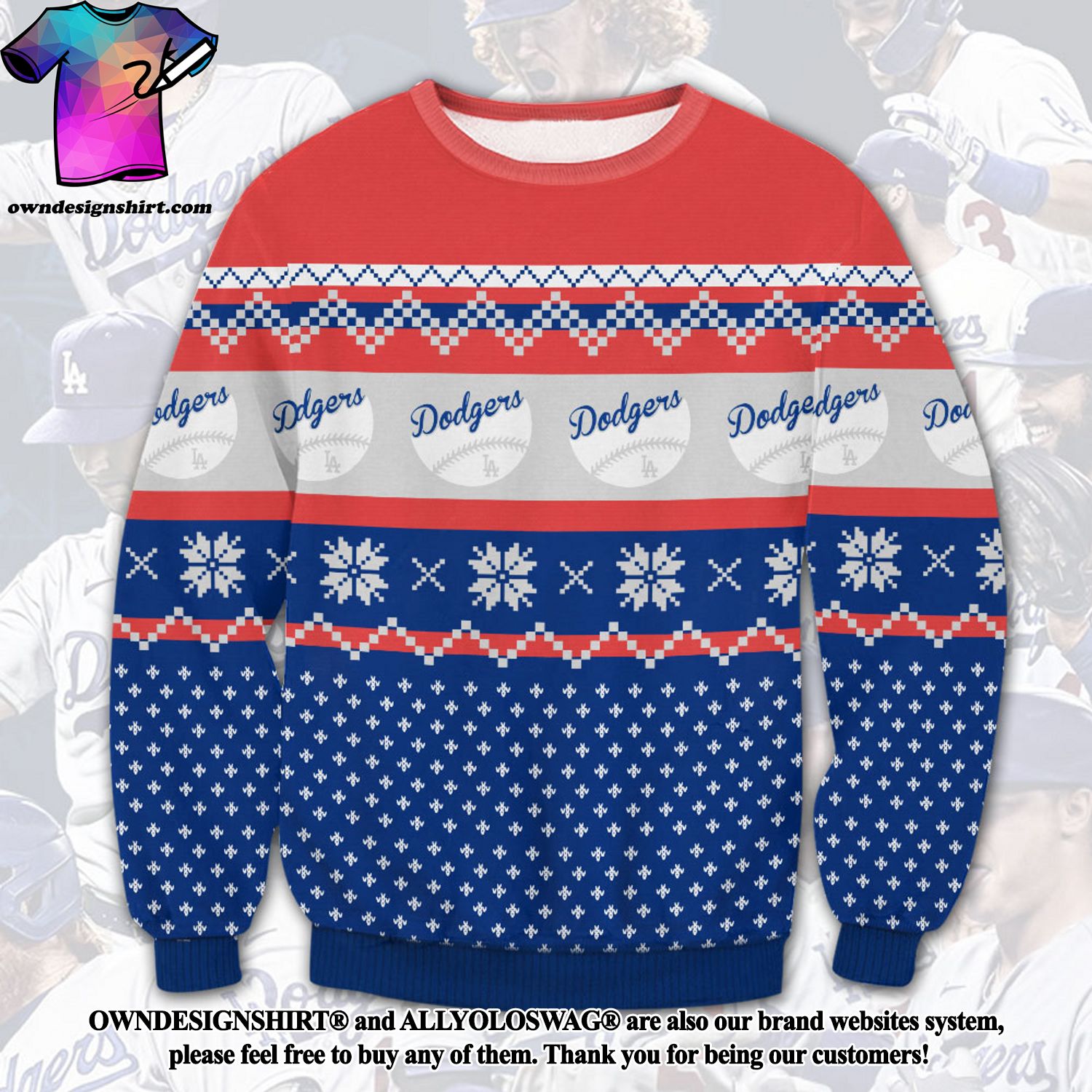 Los Angeles Dodgers MLB Baseball Knit Pattern Ugly Christmas