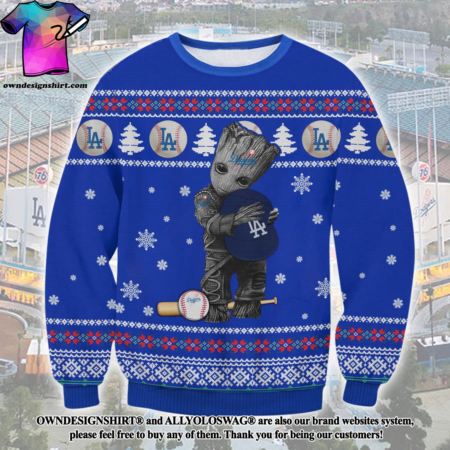 Los Angeles Dodgers MM Logo Knitted Pattern Ugly Christmas Sweater -  Banantees