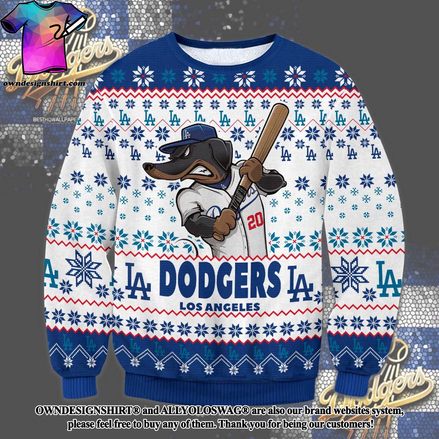 Los Angeles Dodgers MLB Baseball Knit Pattern Ugly Christmas