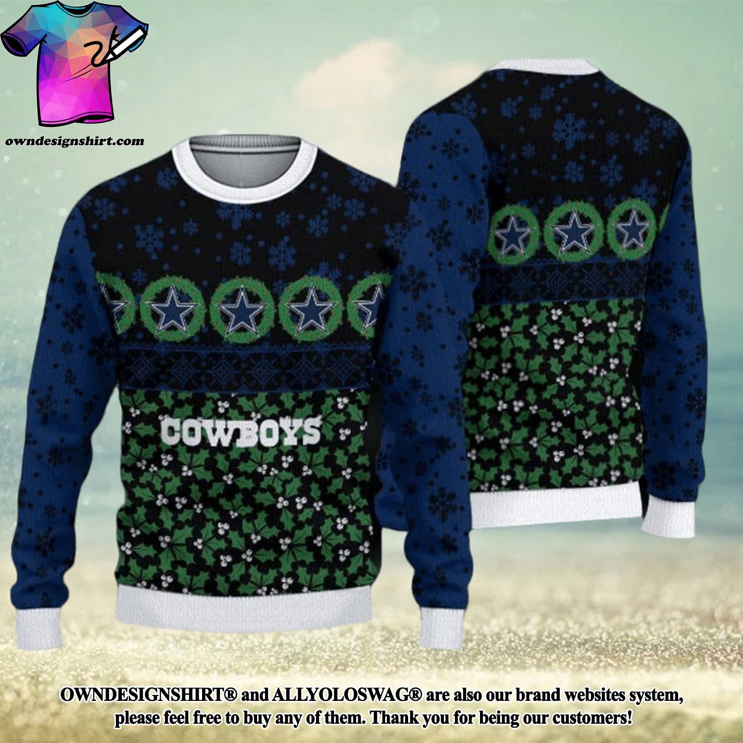 [The best selling] Dallas Cowboys Christmas Pattern 3D Candle Ugly Sweater