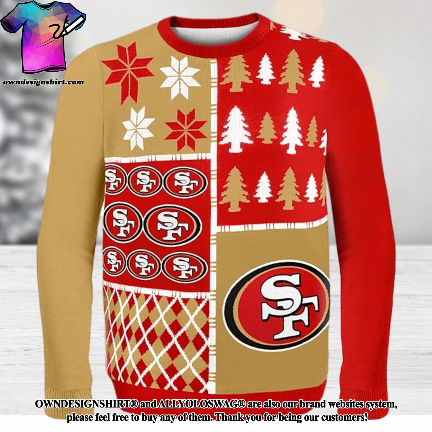 [The best selling] FOCO NFL San Francisco 49ers BUSY BLOCK Ugly Sweater