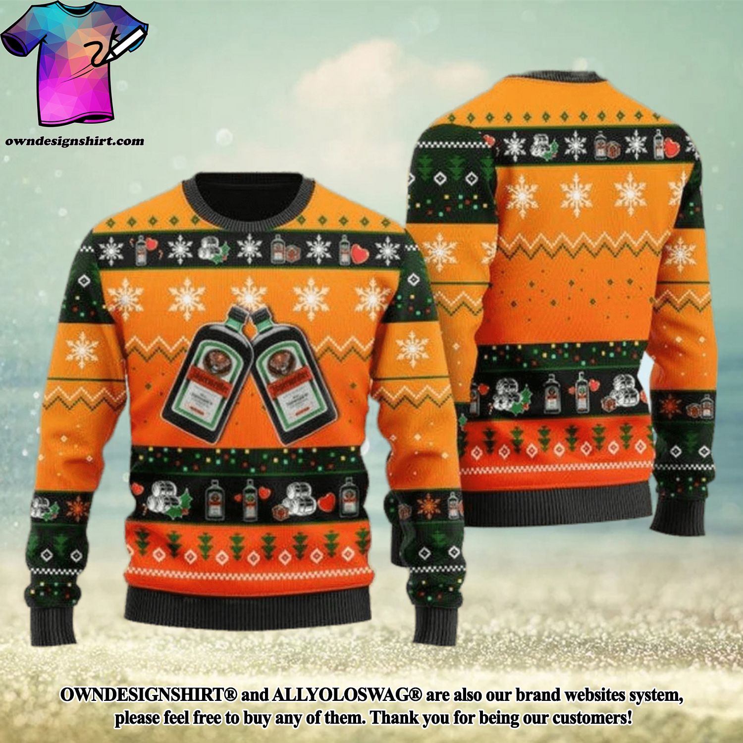 [The best selling] Geo Snowflake Jagermeister Ugly Christmas Sweater 3D ...