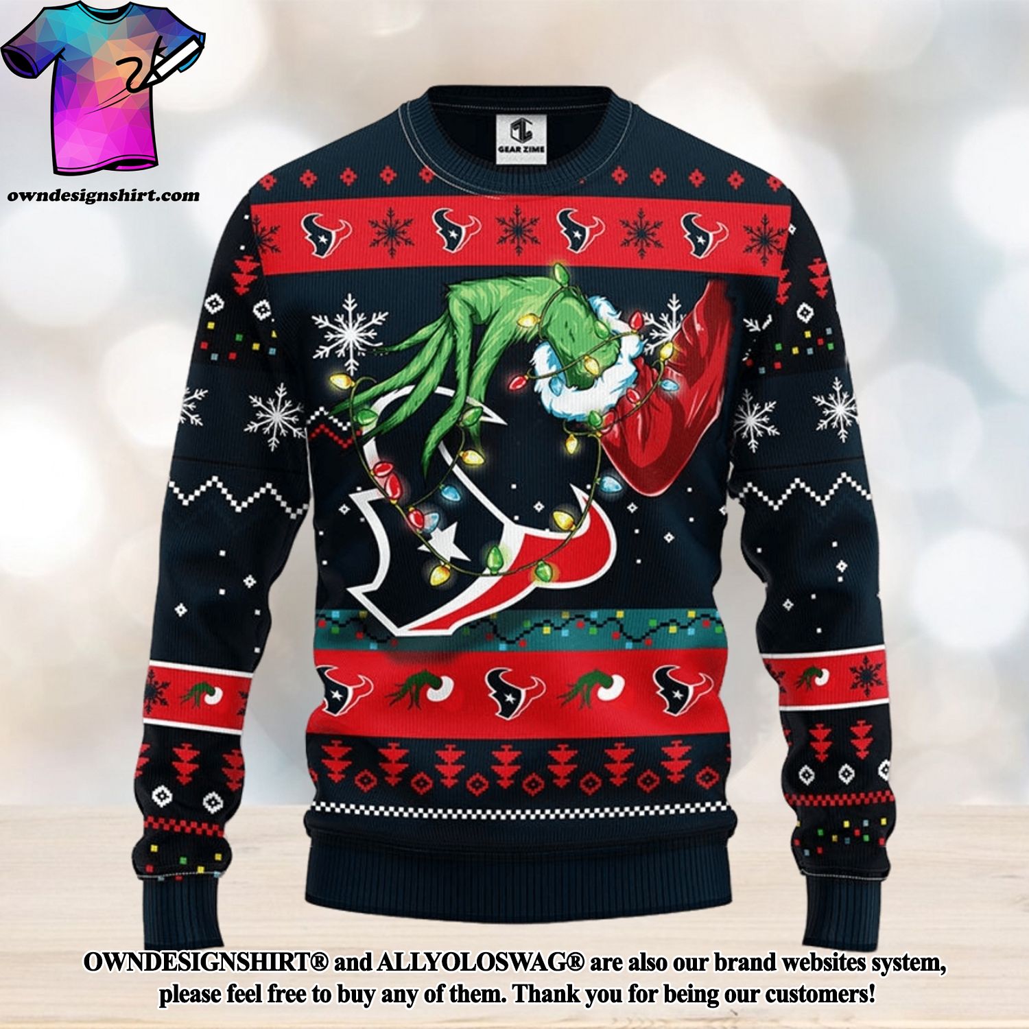 Grinch wearing cheap sweater