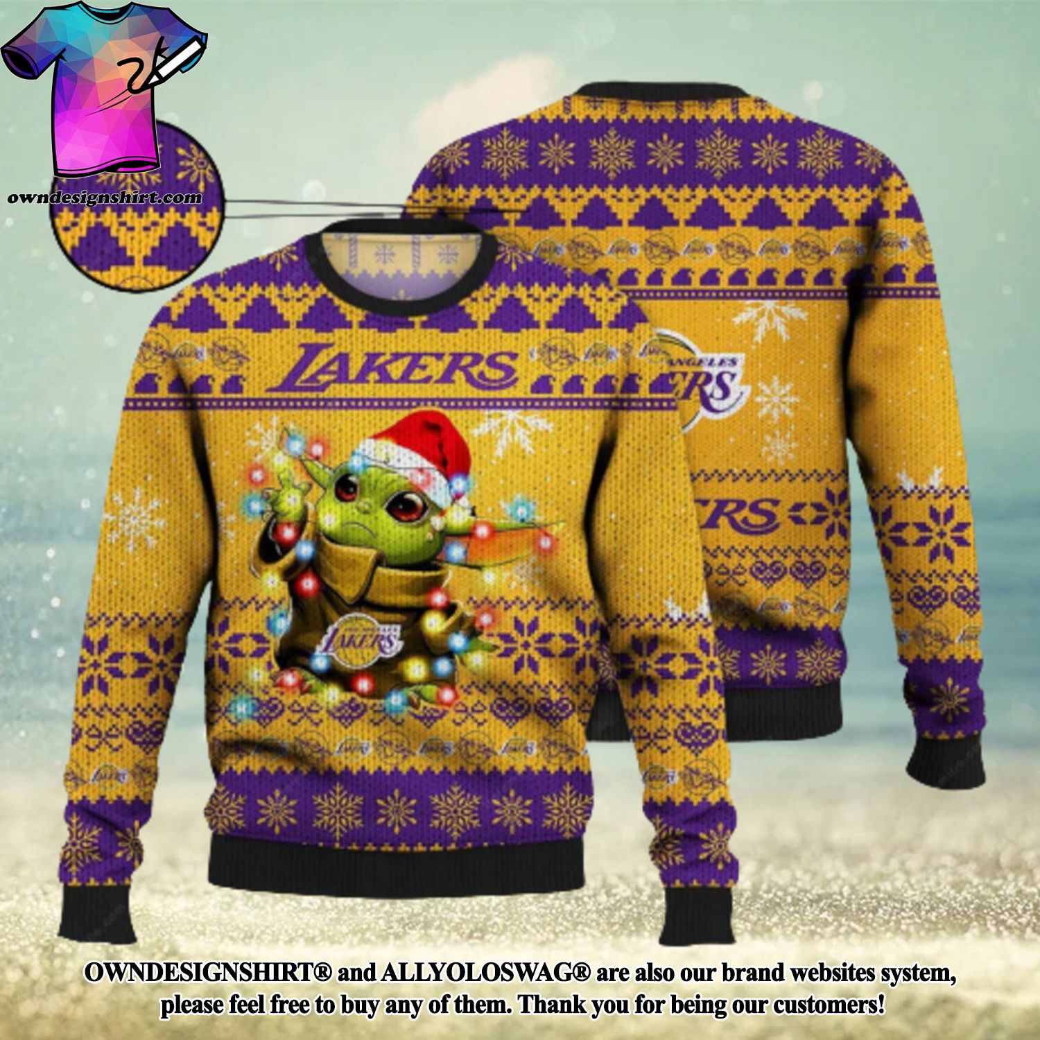 [The best selling] Lakers Ugly Sweater Baby Yoda Star Wars 3D Ugly