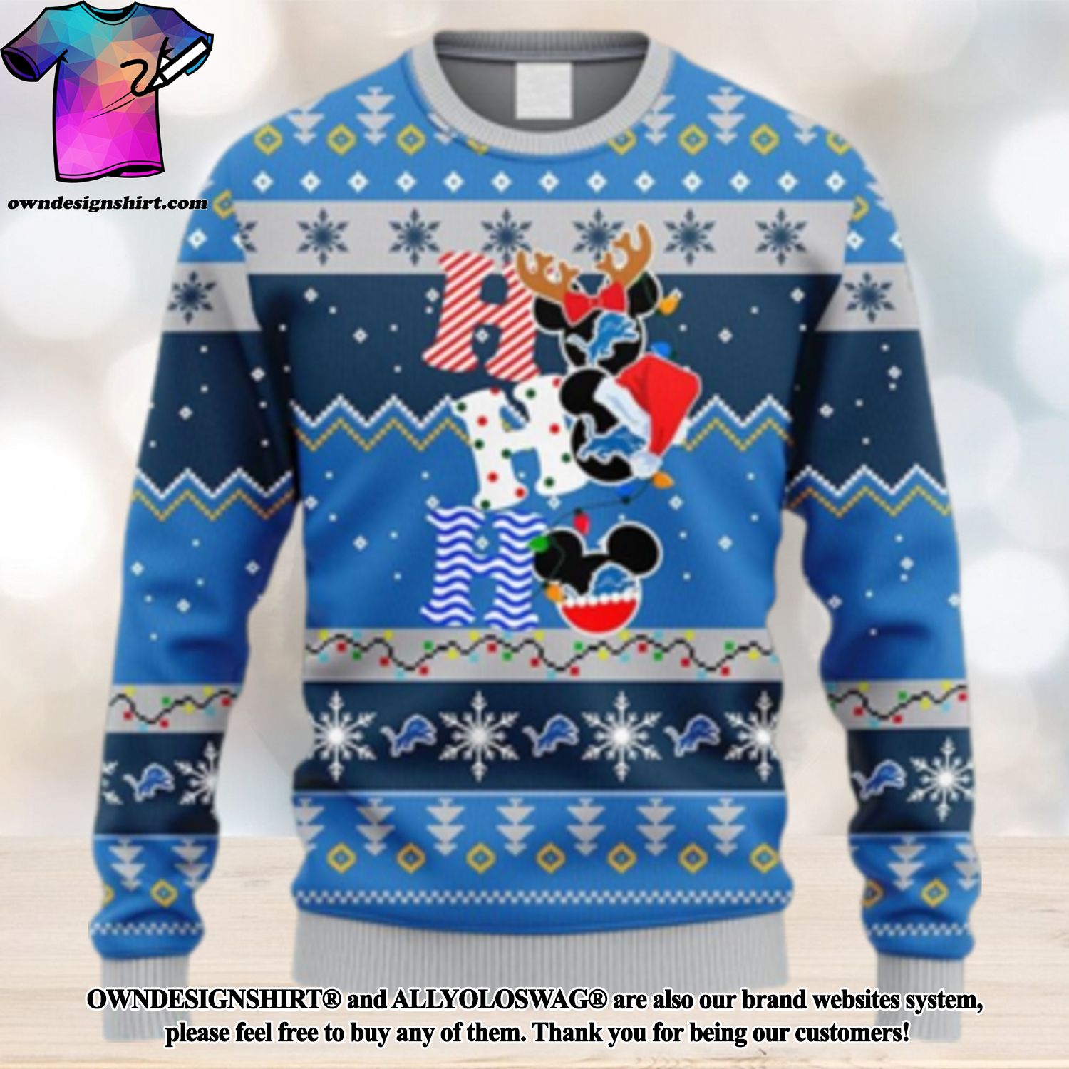 [The best selling] NFL Fans Detroit Lions HoHoHo Mickey Christmas Ugly